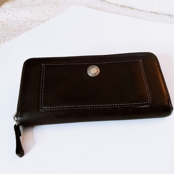 Coach Leather Full Zip Around Long Wallet - Dark Brown w/British Tan Interior - Picture 2 of 12